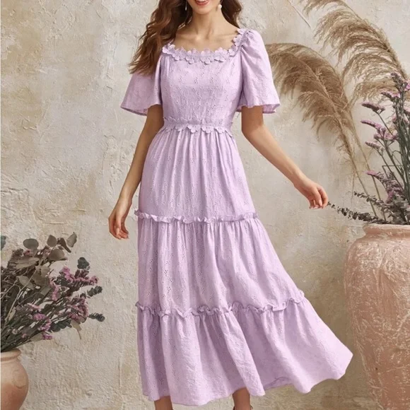 chinese dress ladies SHEIN Belle Tiered Layered Ruffle Trim Ruched Split Back Dress, M1427008,  Khaki, XS: Buy Online at Best Price in Egypt main image 0